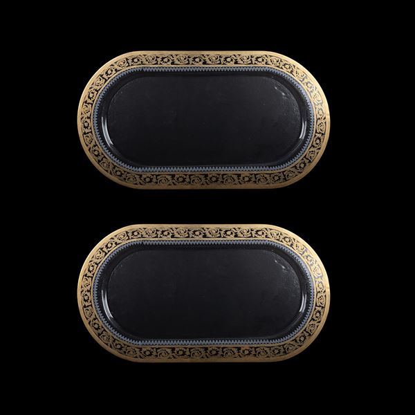 Pair of oval serving trays in cut glass