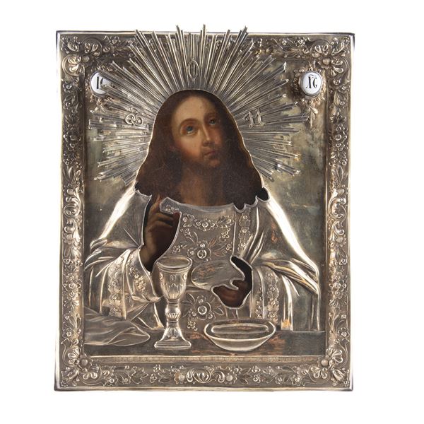 Vermeil and enamel Icon with riza