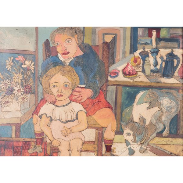 Giuseppe Serafini - "Interno con famiglia e gatto"