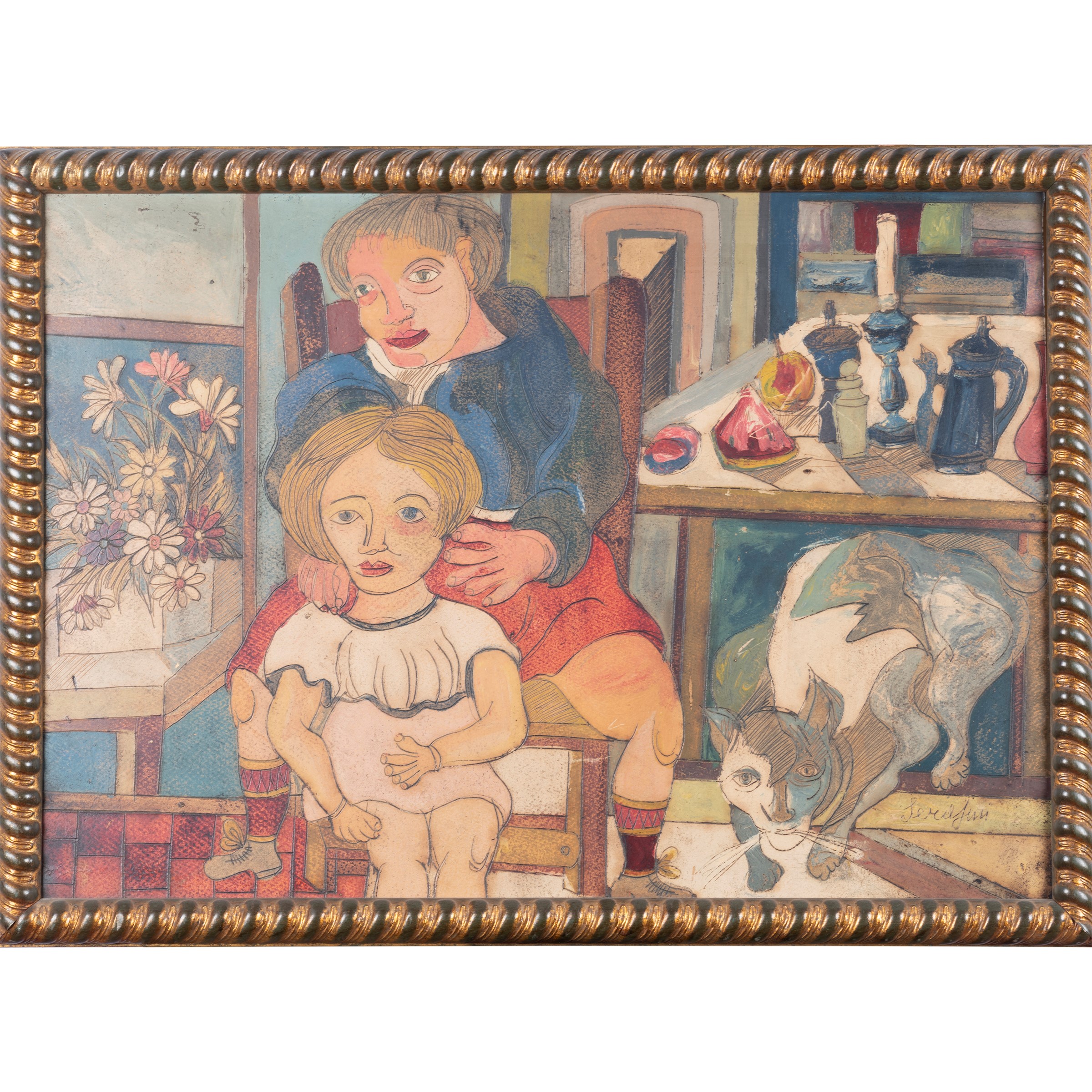 Giuseppe Serafini - "interno con Famiglia e Gatto"