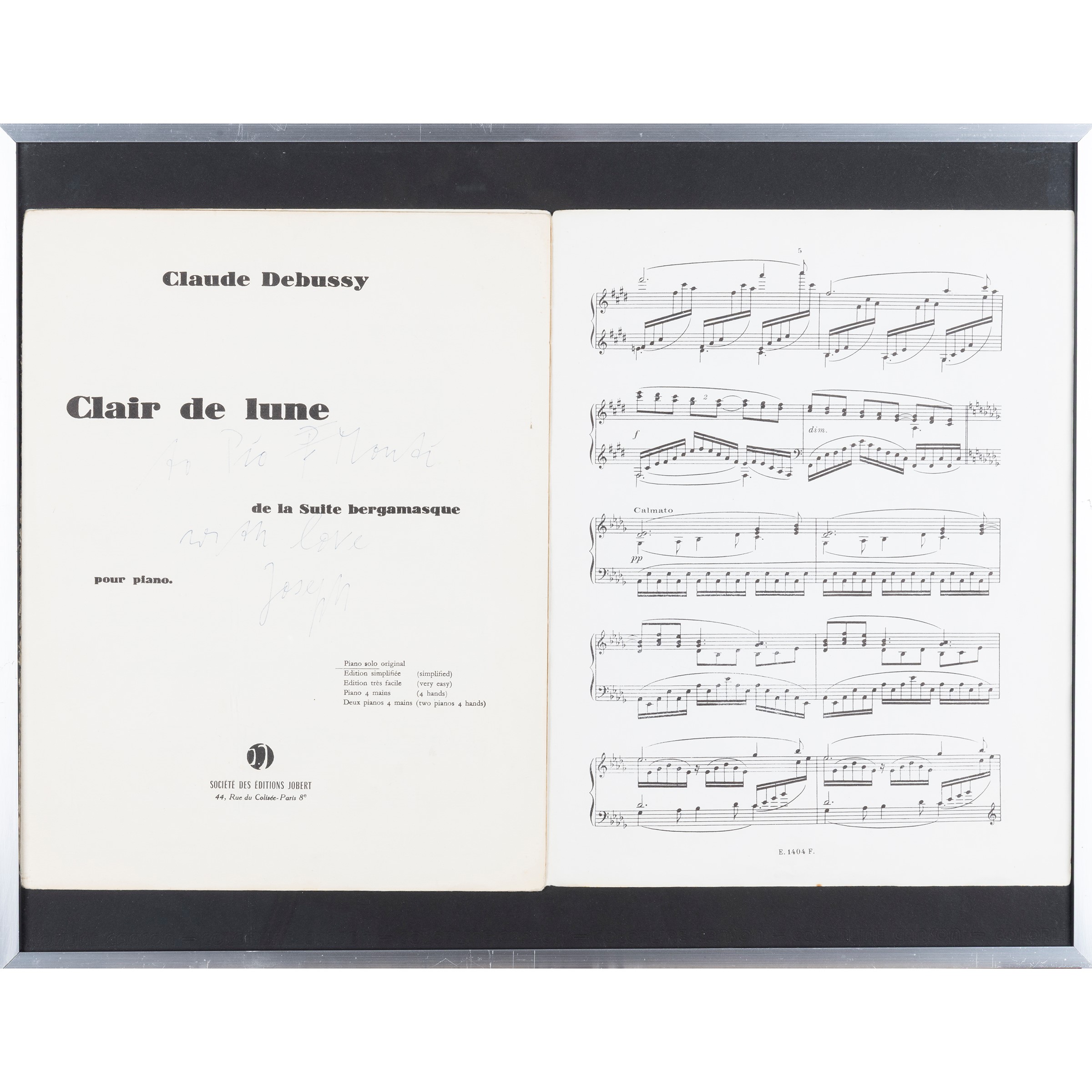 Joseph Beuys - Clair de Lune (Claude Debussy) — inchiostro su spartito, firmato e dedicato entro ...