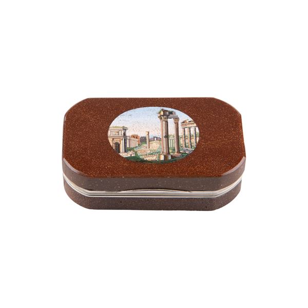 Aventurine, silver and micromosaic snuff box