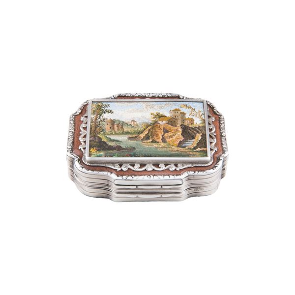 Silver, aventurine and micromosaic snuffbox