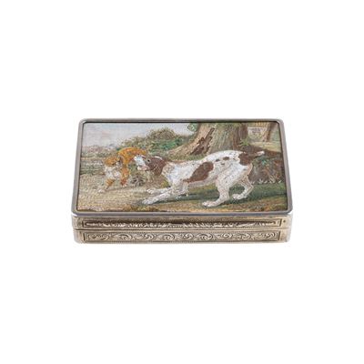 Tabacchiera in Argento Niellato, Vermeil e Micromosaico
