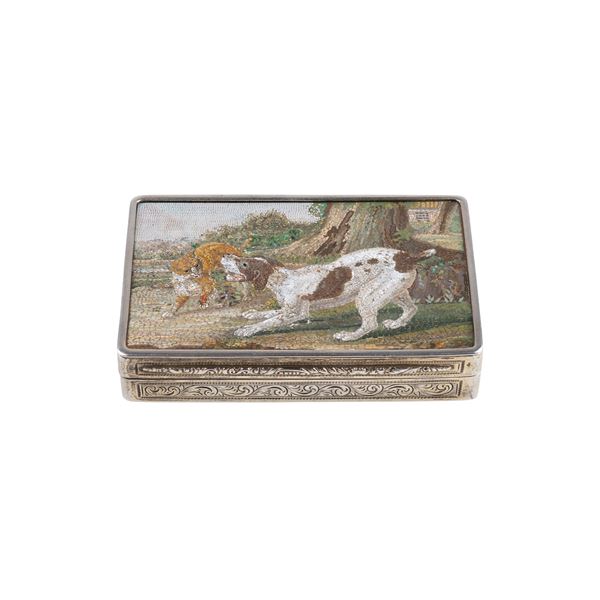 Nielloed silver, vermeil and micromosaic snuffbox