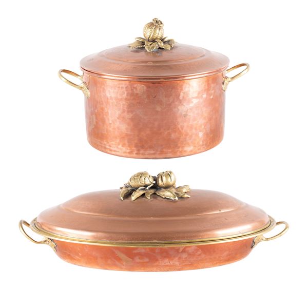 Pair of copper and brass pots