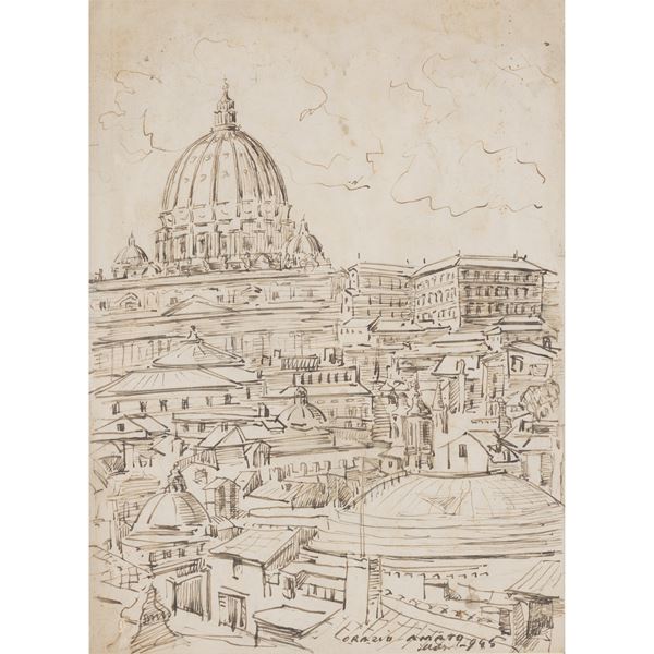Orazio Amato - "Veduta di Roma con Cupola di San Pietro"