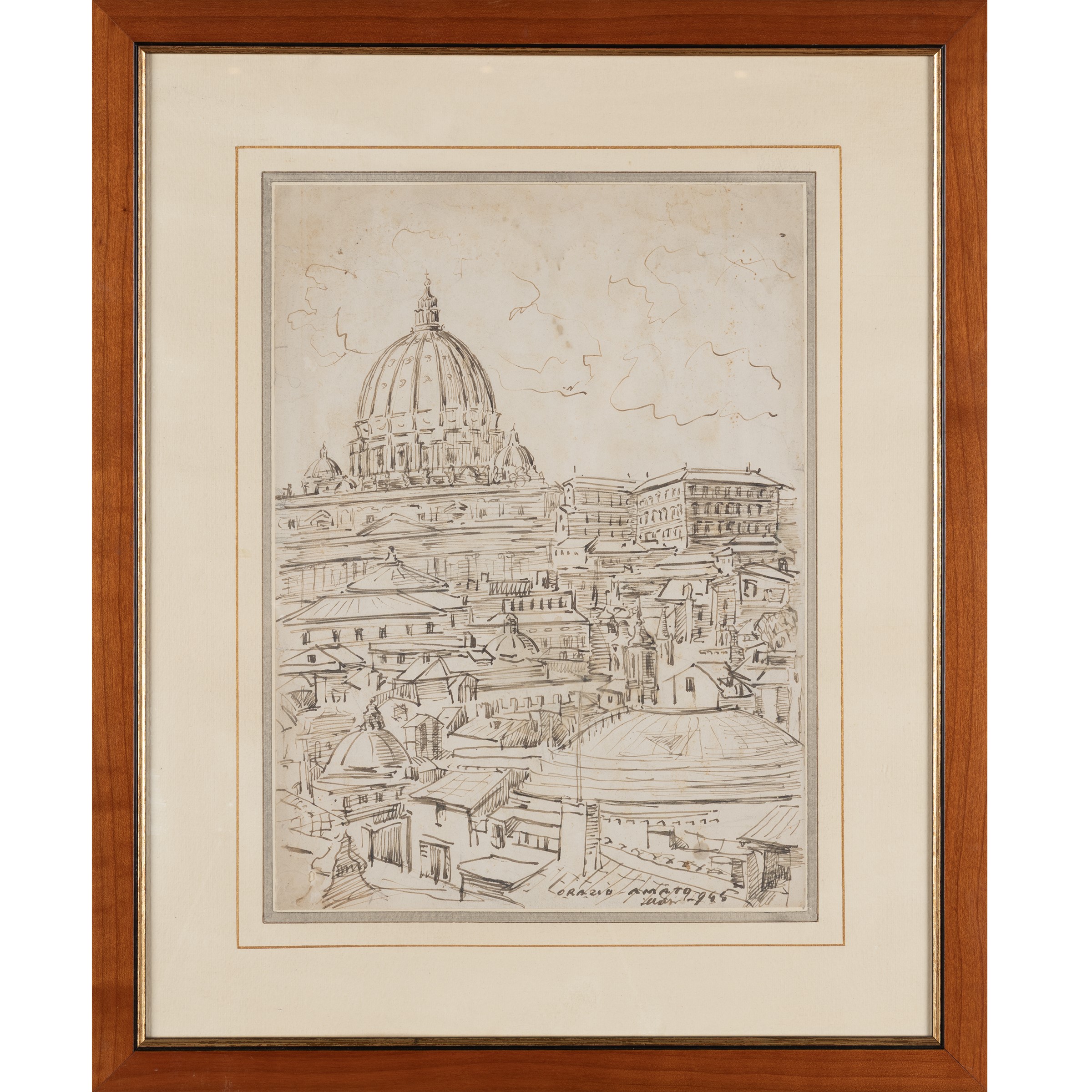 Orazio Amato - "veduta di Roma con Cupola di San Pietro"