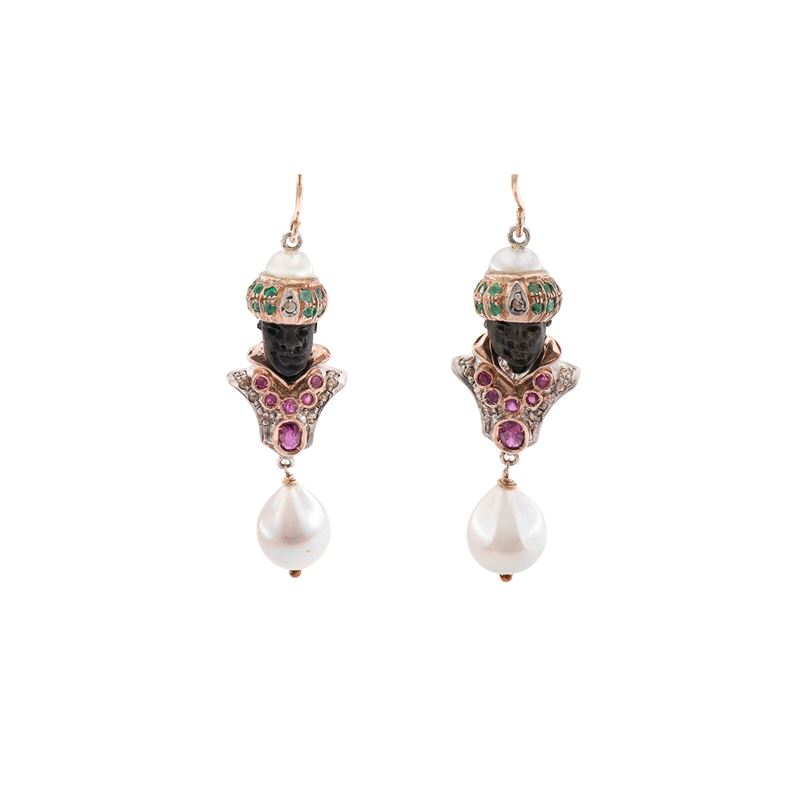 Orecchini Moretti Pendenti in Oro Rosa 9kt e Argento