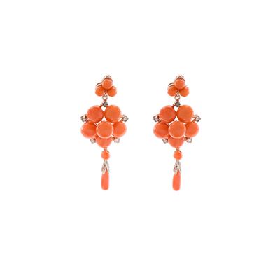 Orecchini Pendenti in Oro Rosa 9 Kt Argento e Corallo Sciacca