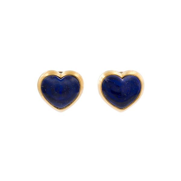 18kt yellow gold and lapis lazuli heart lobe earrings