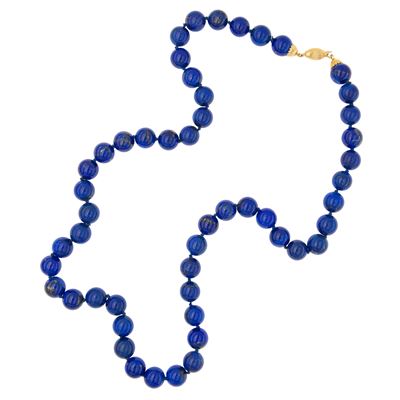 Collana ad un filo di sfere in lapislazzulo, chiusura in oro giallo 18 kt