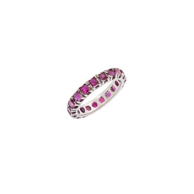 Anello Fede in Oro Bianco 18kt e Rubini Tondi