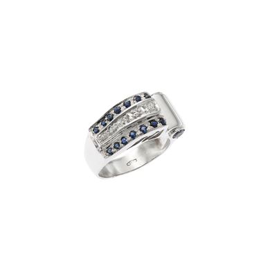 Anello a Ponte in Oro Bianco 12kt Zaffiri e Rose di Diamante