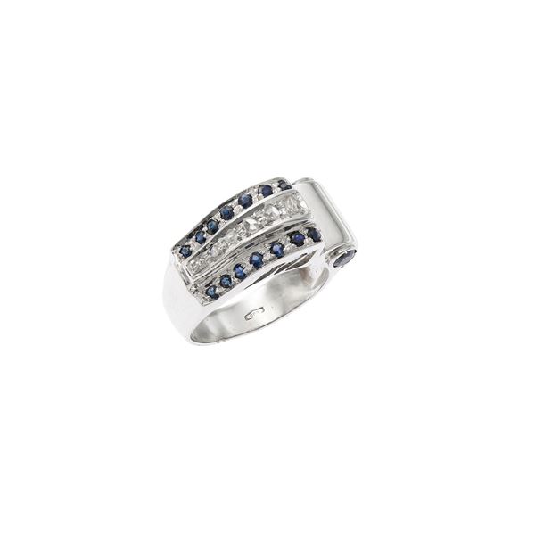 12kt white gold with sapphires and diamond roses ring