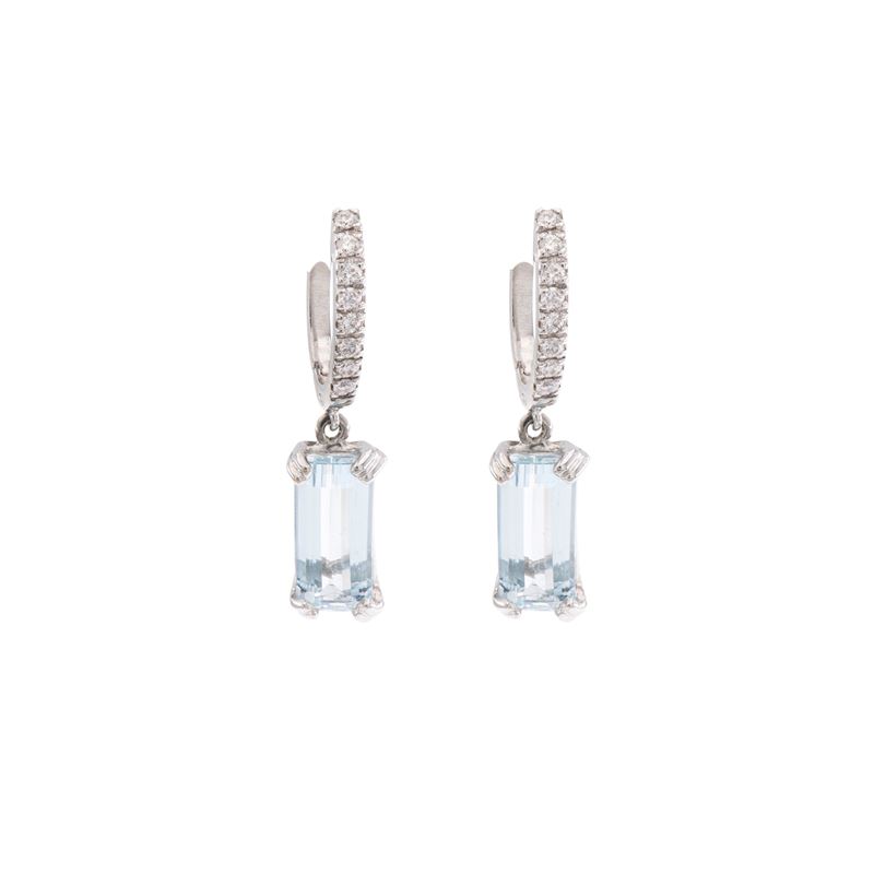 Orecchini Pendenti in Oro Bianco 18kt Acquamarine e Diamanti