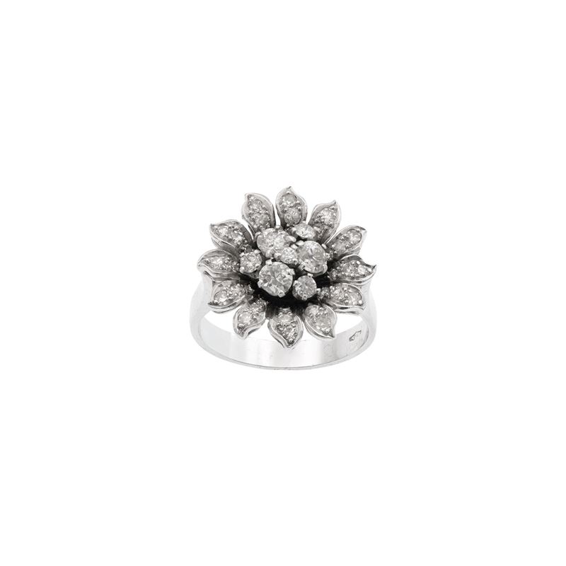 Anello Girasole in Oro Bianco 18kt e Diamanti