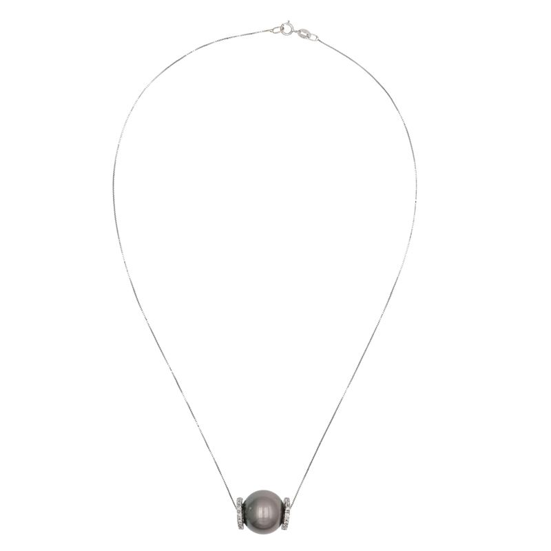 Girocollo in Oro Bianco 18kt Perla Tahiti e Diamanti