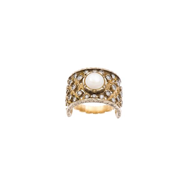Anello a fascia in oro giallo 18kt e platino