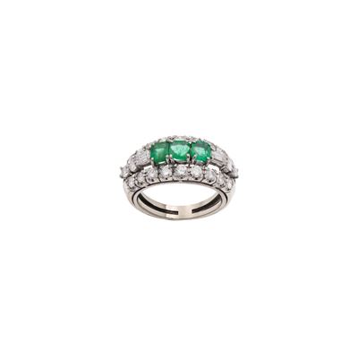 Anello in Platino Smeraldi e Diamanti