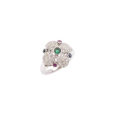 Anello a Motivo Floreale in Oro Bianco 18kt