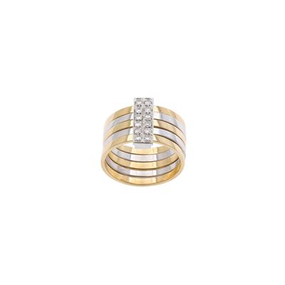 Anello cinque fedi in oro bicolore 18kt con diamanti taglio brillante, misura 17