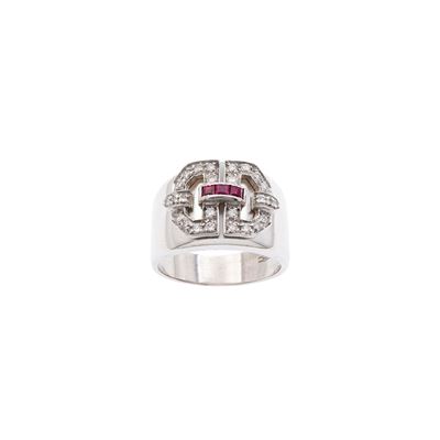Anello a Fascia in Oro Bianco 18kt Rubini e Diamanti