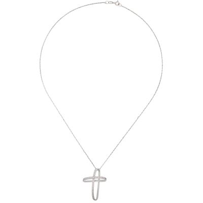 Girocollo con Croce in Oro Bianco 18kt e Diamanti
