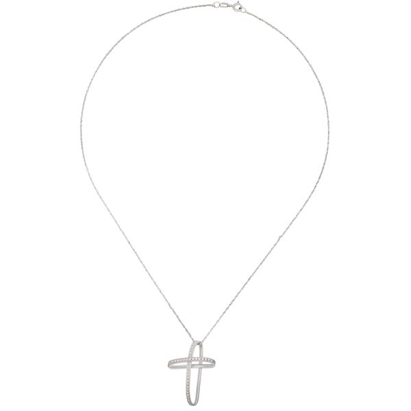 Girocollo con croce in oro bianco 18kt e diamanti
