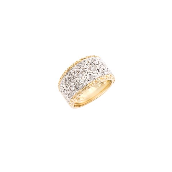 Anello a fascia in oro a due colori 18kt e diamanti