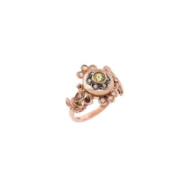 Antico anello con serpenti ai lati in oro rosa 9kt