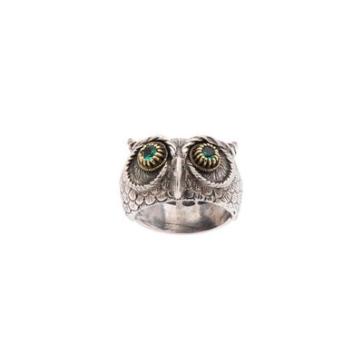 Anello a civetta in argento 925 con smeraldi tondi