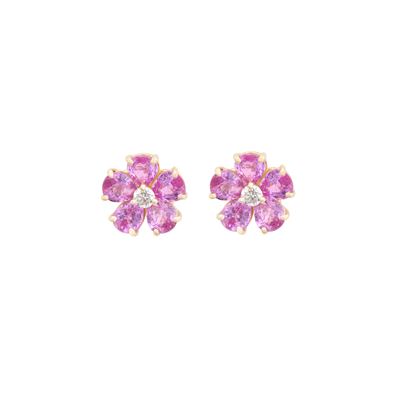 Orecchini a fiore, oro rosa 18 kt con zaffiri rosa taglio a pera e diamanti taglio brillante