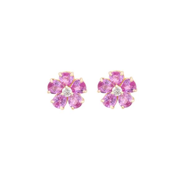 18kt rose gold with pink sapphires and diamonds flower shaped earrings  - Auction JEWELS AND WATCHES WEB ONLY - Colasanti Casa d'Aste