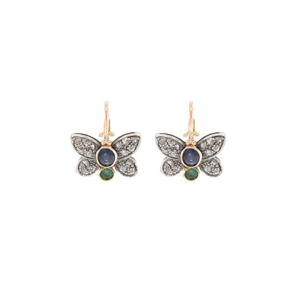 Orecchini farfalle a monachina in oro giallo 9kt e argento