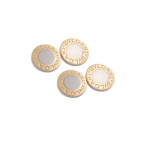 Bvlgari - 18kt yellow gold and steel round cufflinks