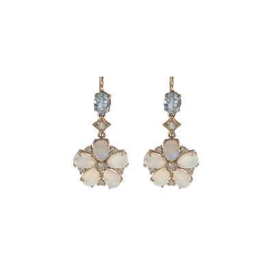 Orecchini Pendenti in Oro Rosa 9kt Opali Arlecchino, Acquamarine e Diamanti