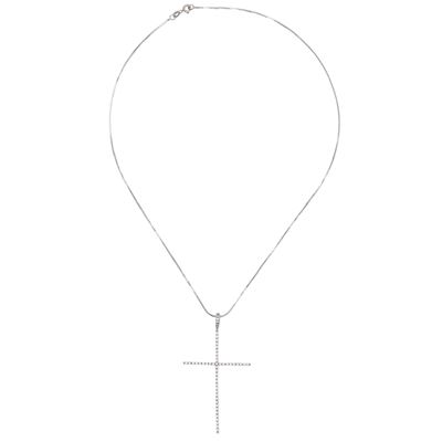 Pendente a forma di Croce, oro bianco 18 kt con diamanti e collana abbinata