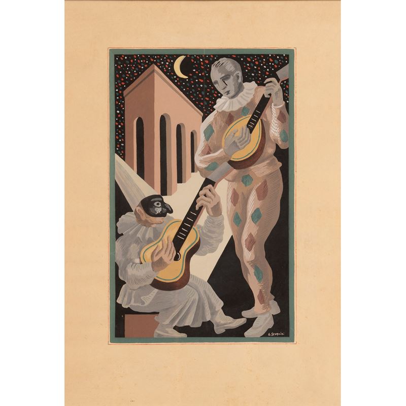 Gino Severini - Serenade à la Lune, pochoir a colori (1930)