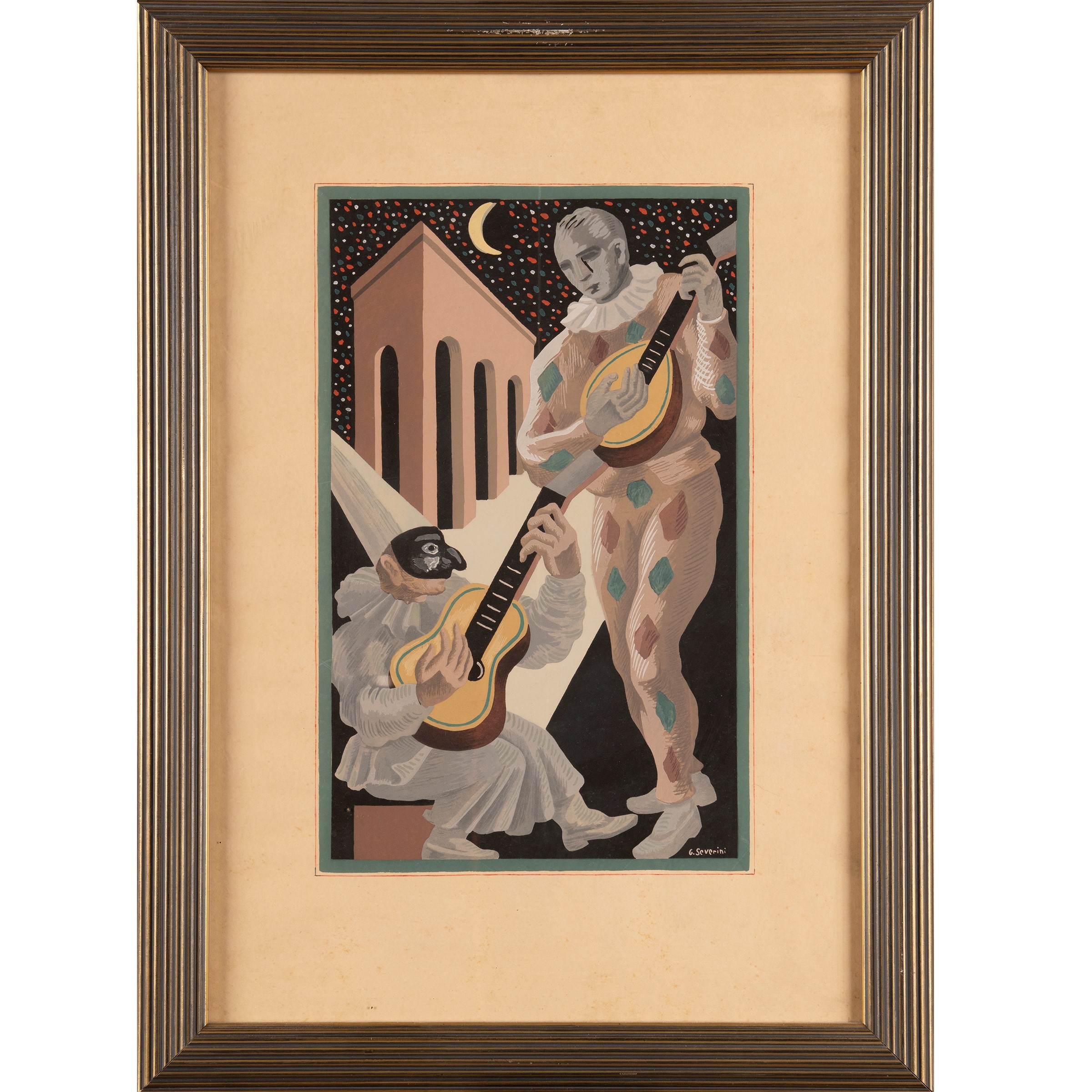 Gino Severini - Serenade à la Lune, pochoir a colori (1930)