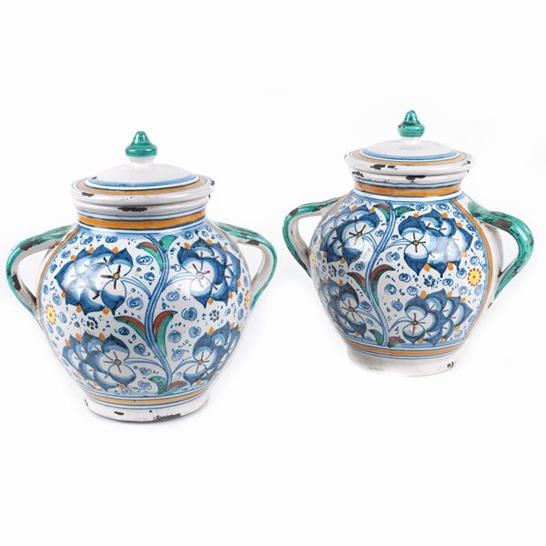 A pair of Italian ceramic apothecary vases