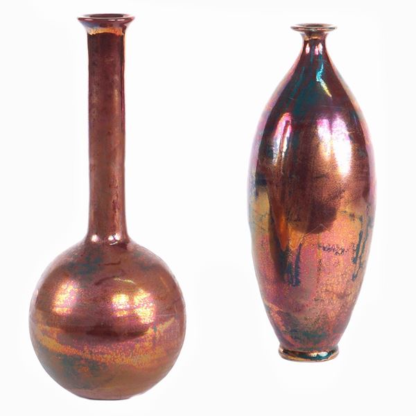 Due bottiglie in ceramica  (Gatti, Faenza XX Sec.)  - Asta ASTA A TEMPO  - Colasanti Casa d'Aste