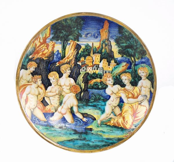 Piatto in ceramica smaltata  (Gubbio, XX Sec.)  - Asta ASTA A TEMPO  - Colasanti Casa d'Aste