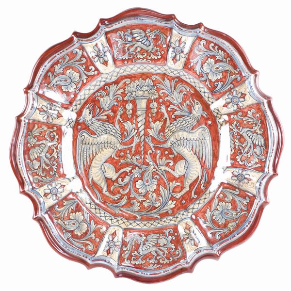 Grande piatto in ceramica smaltata  (Gubbio, XX Sec.)  - Asta ASTA A TEMPO  - Colasanti Casa d'Aste