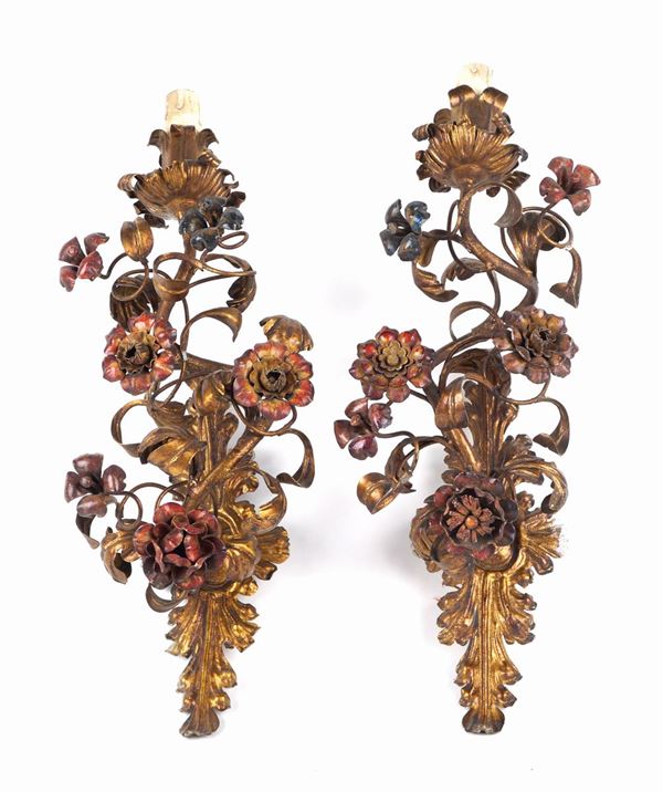 A pair of one-branch wall-lights