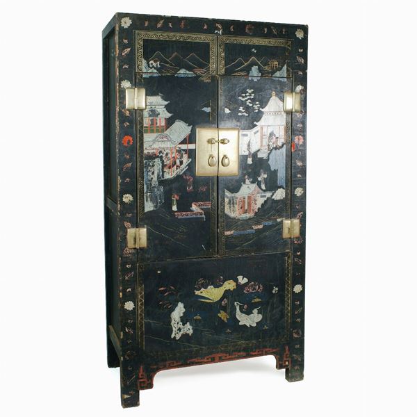 A Chinese lacquered wooden armoire
