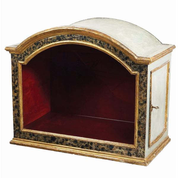 An Italian lacquered wooden and partially gilt display case
