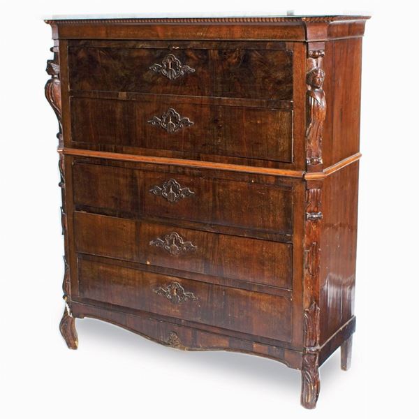 An Italian mahogany and mahogany veneered commode