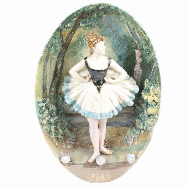 Rilievo ovale in maiolica dipinto in policromia  (Francia, fine XIX inizio XX Sec.)  - Asta ASTA A TEMPO  - Colasanti Casa d'Aste