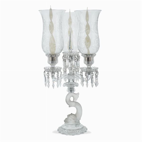 Baccarat, three light crystal flambeau  (France, 20th century)  - Auction FINE SILVER AND TABLEWARE - Colasanti Casa d'Aste